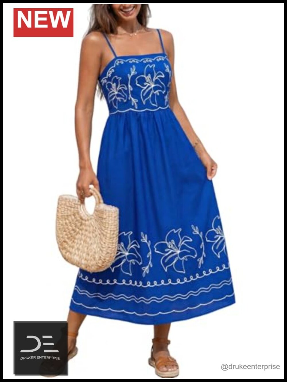 Floral Square Neck Smocked Midi Dress Spaghetti Strap Casual Vacation